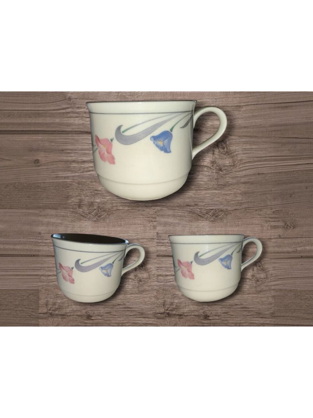 Lenox Chinastone Glories To Grey Pink Blue Flowers Made In USA Tea Coffee Mug